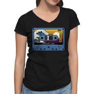 Great Wave Of Nostalgia Tape-Womens-V-Neck-Tee-tobefonseca