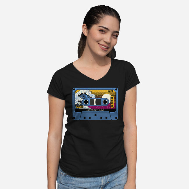 Great Wave Of Nostalgia Tape-Womens-V-Neck-Tee-tobefonseca