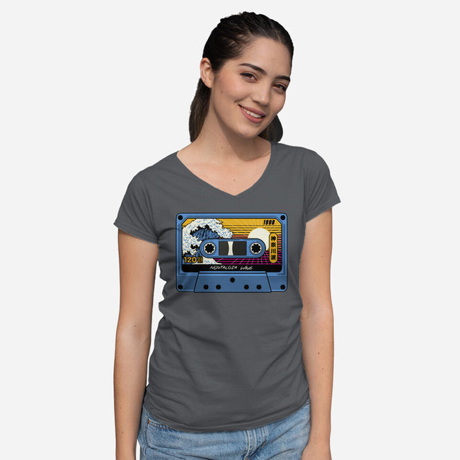 Great Wave Of Nostalgia Tape-Womens-V-Neck-Tee-tobefonseca