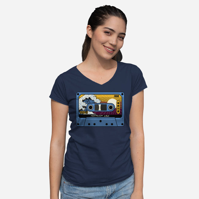 Great Wave Of Nostalgia Tape-Womens-V-Neck-Tee-tobefonseca