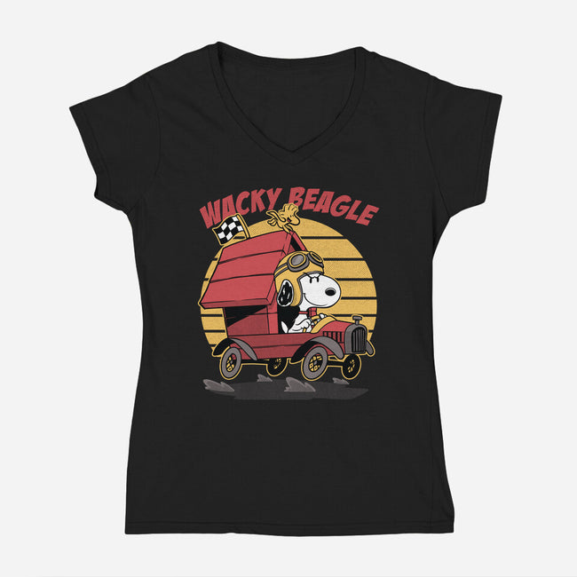 Wacky Beagle Car-Womens-V-Neck-Tee-Studio Mootant
