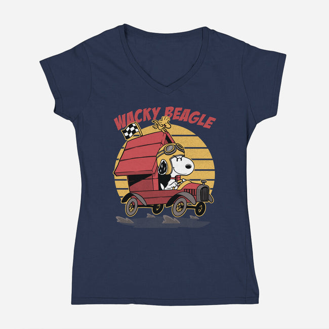 Wacky Beagle Car-Womens-V-Neck-Tee-Studio Mootant