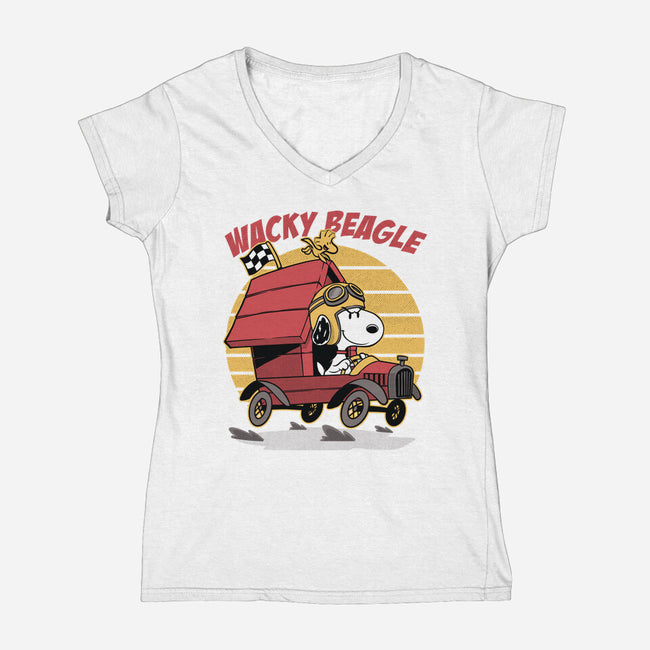 Wacky Beagle Car-Womens-V-Neck-Tee-Studio Mootant