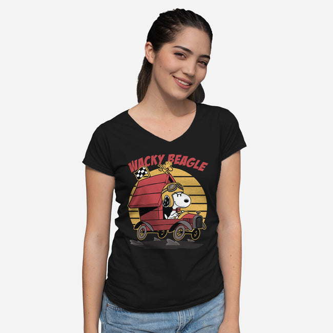 Wacky Beagle Car-Womens-V-Neck-Tee-Studio Mootant