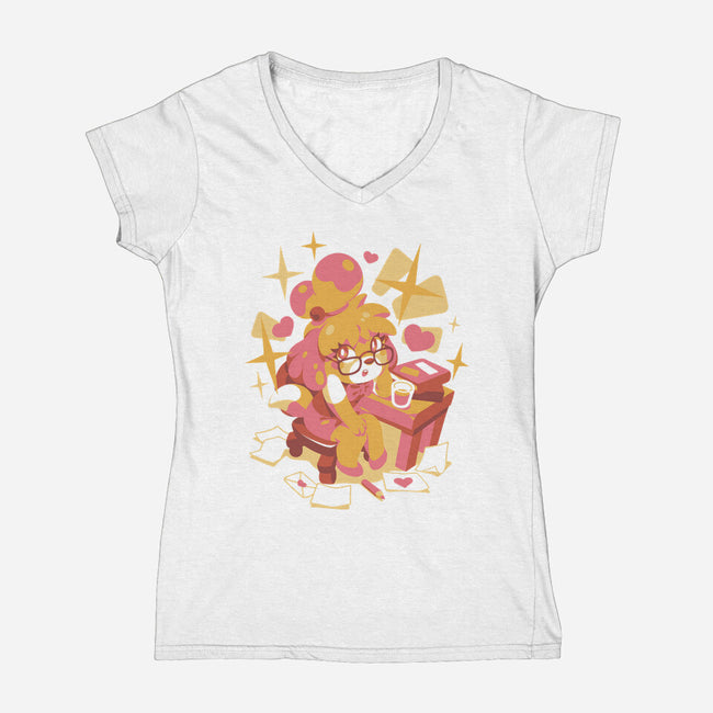 A Day At Work-Womens-V-Neck-Tee-ilustrata
