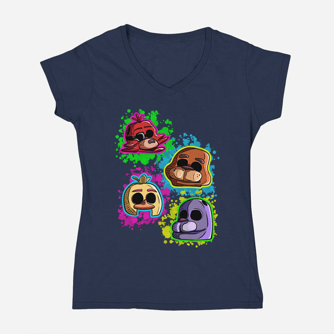 Five Nights Heads-Womens-V-Neck-Tee-nickzzarto