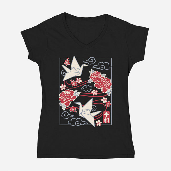 Origami Peace Crane-Womens-V-Neck-Tee-NemiMakeit