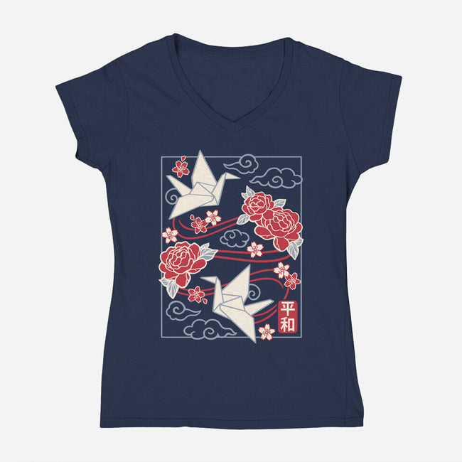 Origami Peace Crane-Womens-V-Neck-Tee-NemiMakeit
