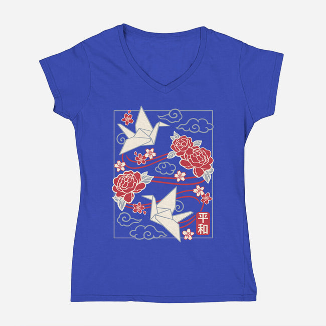 Origami Peace Crane-Womens-V-Neck-Tee-NemiMakeit