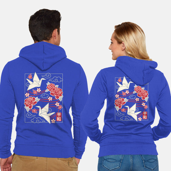 Origami Peace Crane-Unisex-Zip-Up-Sweatshirt-NemiMakeit