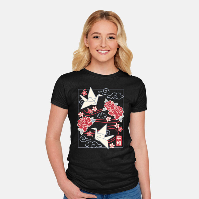 Origami Peace Crane-Womens-Fitted-Tee-NemiMakeit