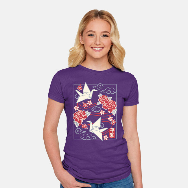 Origami Peace Crane-Womens-Fitted-Tee-NemiMakeit