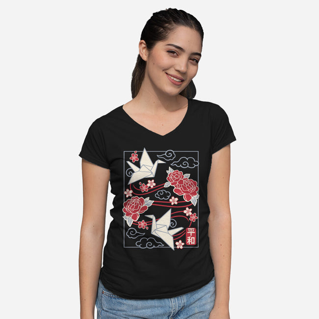 Origami Peace Crane-Womens-V-Neck-Tee-NemiMakeit
