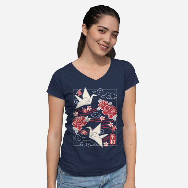 Origami Peace Crane-Womens-V-Neck-Tee-NemiMakeit