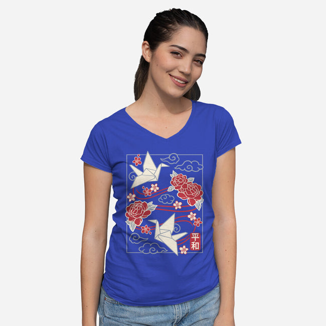 Origami Peace Crane-Womens-V-Neck-Tee-NemiMakeit