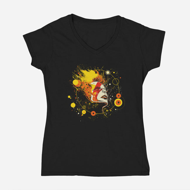 Space Oddity-Womens-V-Neck-Tee-kharmazero