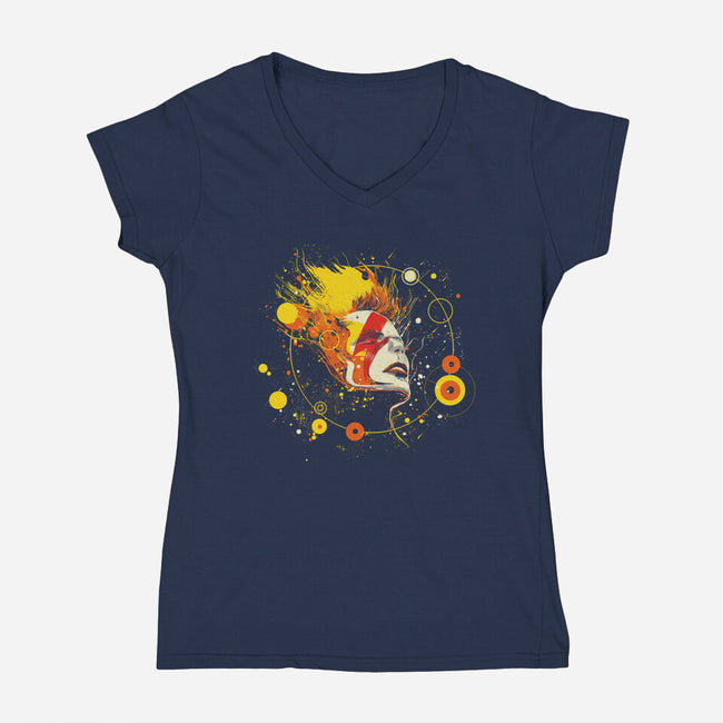 Space Oddity-Womens-V-Neck-Tee-kharmazero