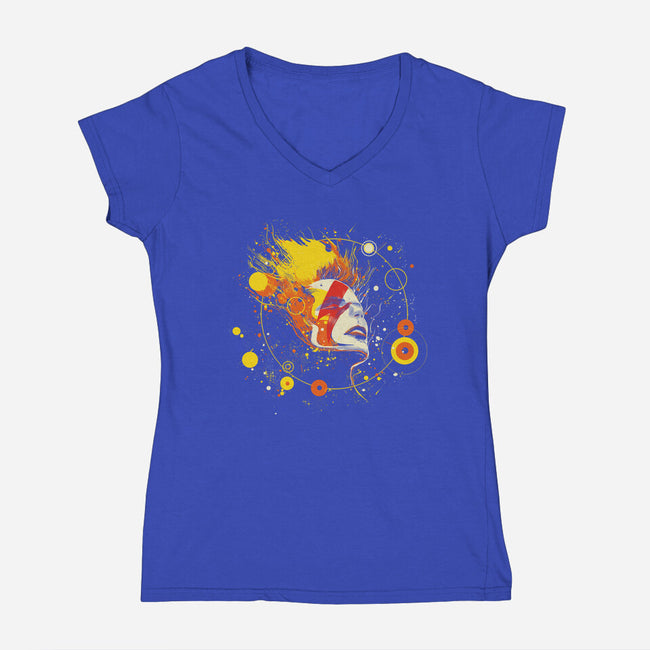 Space Oddity-Womens-V-Neck-Tee-kharmazero