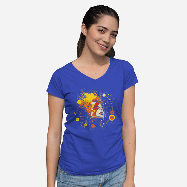 Space Oddity-Womens-V-Neck-Tee-kharmazero