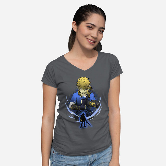 Hylian Champion Shadowwork-Womens-V-Neck-Tee-Astrobot Invention