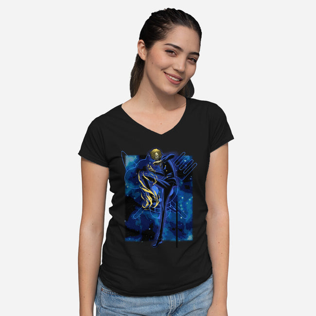 Black Leg Shadow Nebula-Womens-V-Neck-Tee-Astrobot Invention
