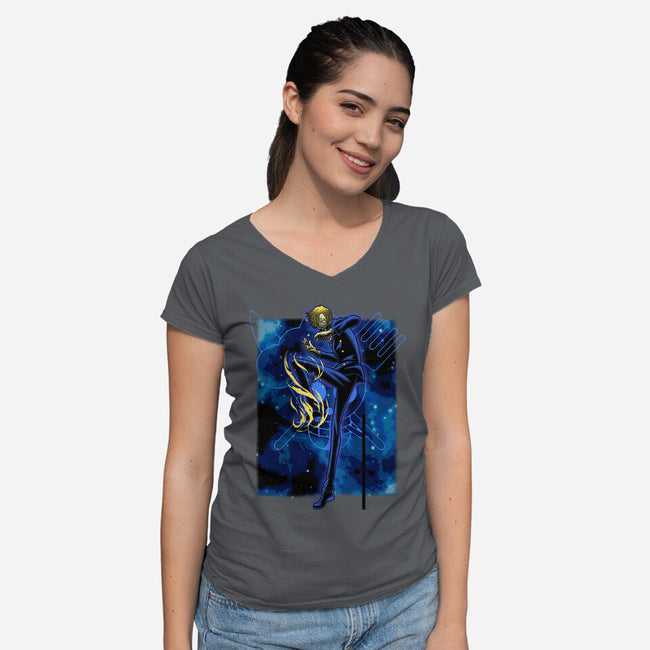 Black Leg Shadow Nebula-Womens-V-Neck-Tee-Astrobot Invention