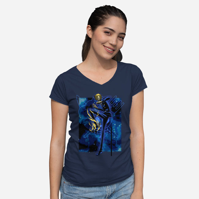Black Leg Shadow Nebula-Womens-V-Neck-Tee-Astrobot Invention