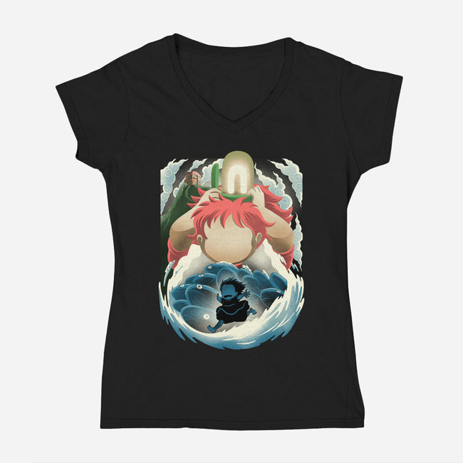 Little Fish Girl-Womens-V-Neck-Tee-rmatix