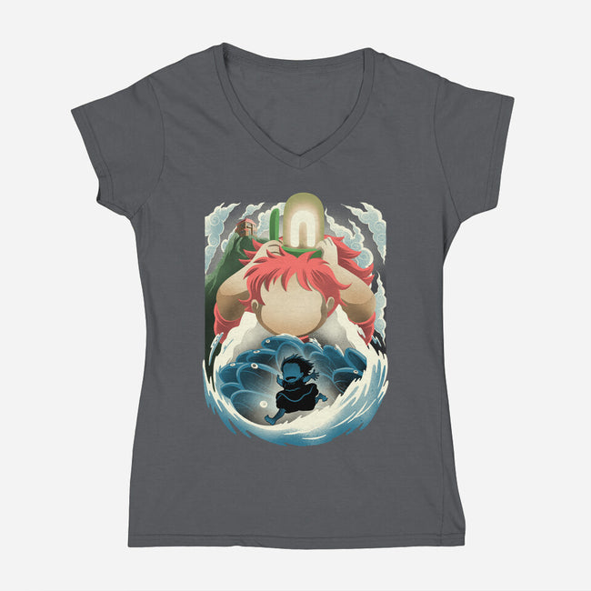 Little Fish Girl-Womens-V-Neck-Tee-rmatix
