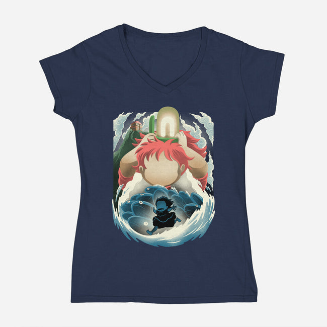 Little Fish Girl-Womens-V-Neck-Tee-rmatix