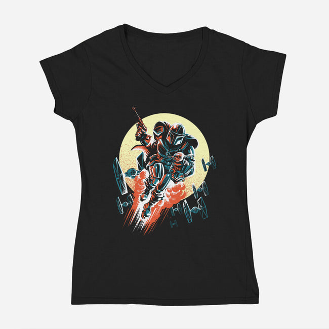 Retro Mando-Womens-V-Neck-Tee-zascanauta