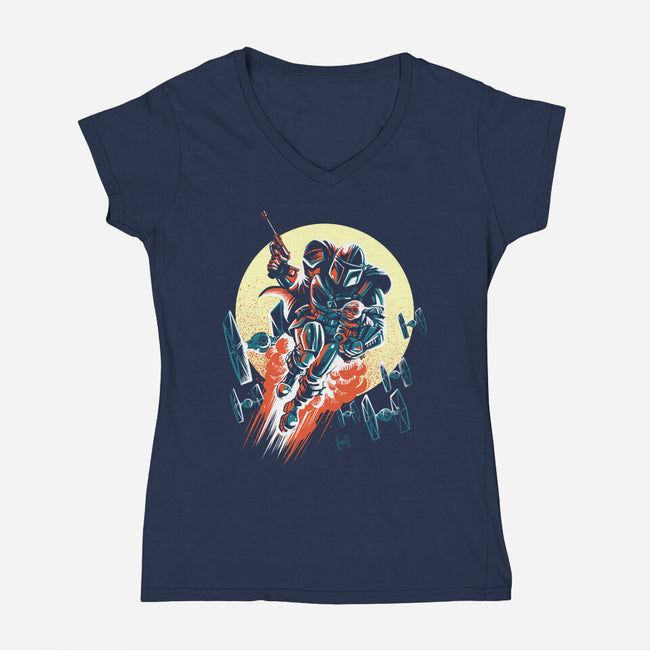 Retro Mando-Womens-V-Neck-Tee-zascanauta