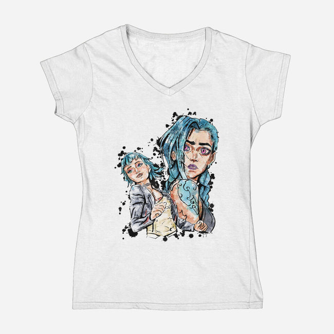 Two Universes-Womens-V-Neck-Tee-nickzzarto