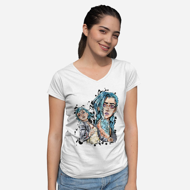 Two Universes-Womens-V-Neck-Tee-nickzzarto