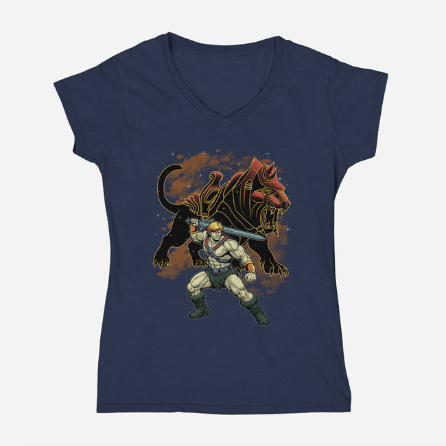 Power And Claw-Womens-V-Neck-Tee-Astrobot Invention