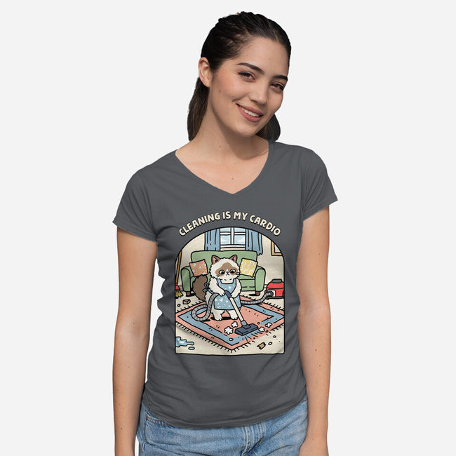Cleaning Is My Cardio-Womens-V-Neck-Tee-GoshWow