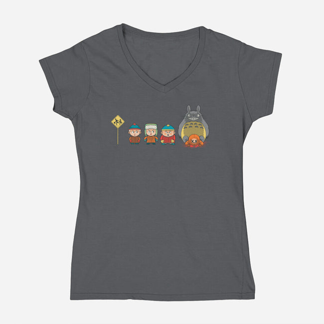 Totoro Park-Womens-V-Neck-Tee-Samuel