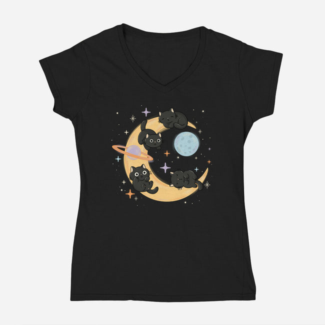 Moon Kitties-Womens-V-Neck-Tee-Freecheese