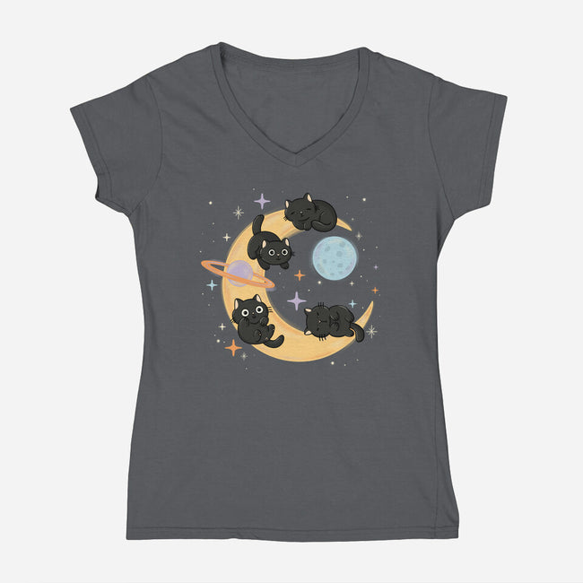 Moon Kitties-Womens-V-Neck-Tee-Freecheese