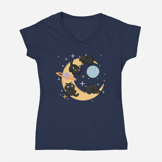 Moon Kitties-Womens-V-Neck-Tee-Freecheese