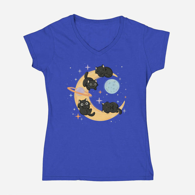 Moon Kitties-Womens-V-Neck-Tee-Freecheese
