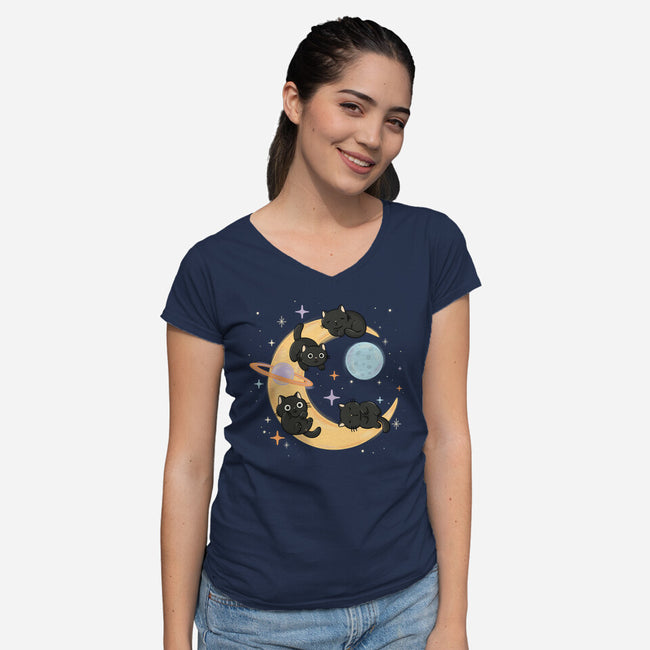 Moon Kitties-Womens-V-Neck-Tee-Freecheese