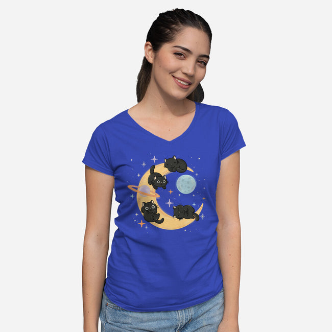 Moon Kitties-Womens-V-Neck-Tee-Freecheese