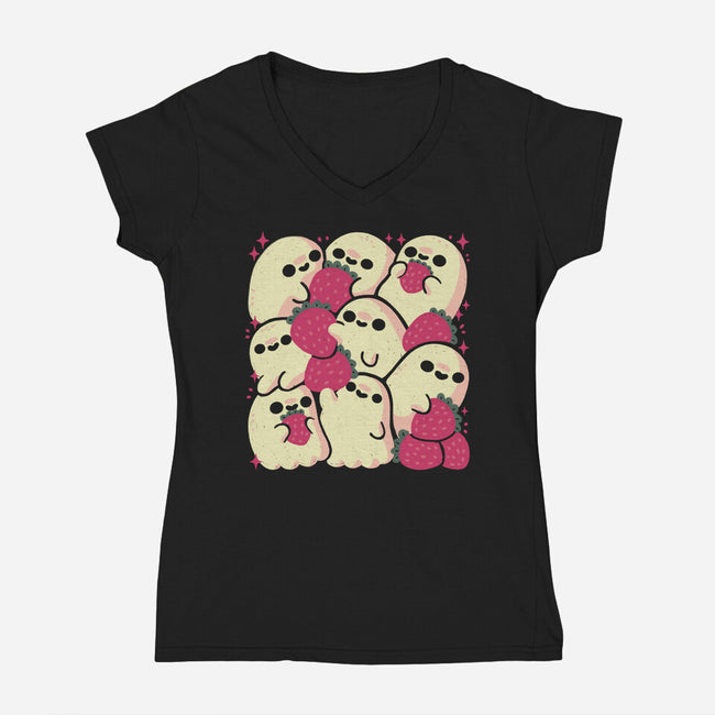 Berry Ghosts-Womens-V-Neck-Tee-xMorfina