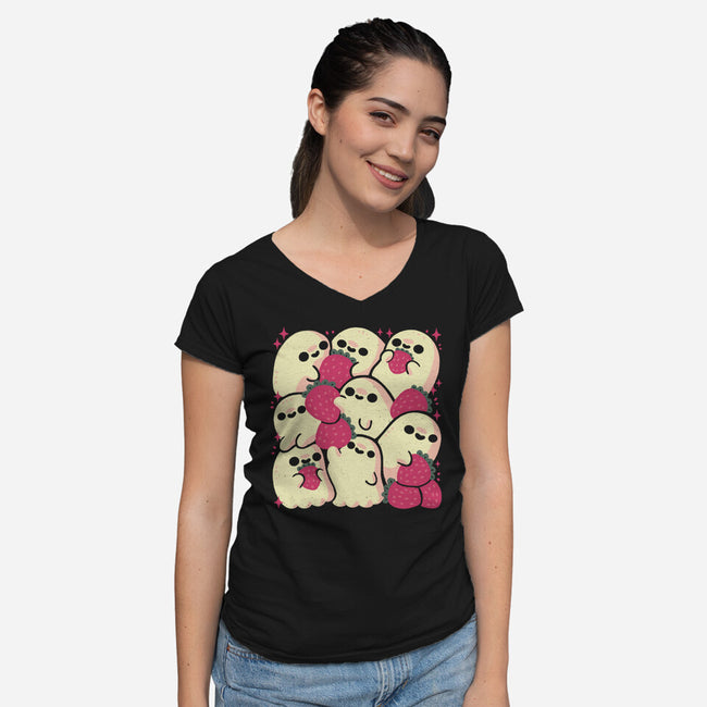 Berry Ghosts-Womens-V-Neck-Tee-xMorfina