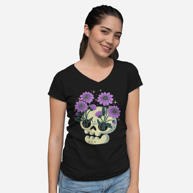 Flower Skull-Womens-V-Neck-Tee-xMorfina
