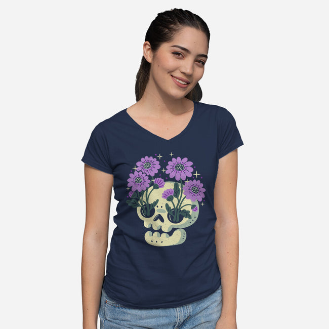 Flower Skull-Womens-V-Neck-Tee-xMorfina
