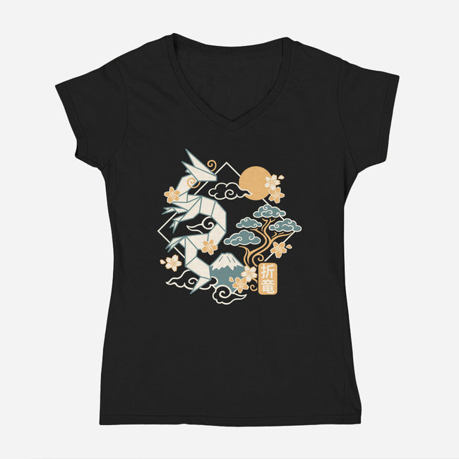Origami Dragon-Womens-V-Neck-Tee-NemiMakeit