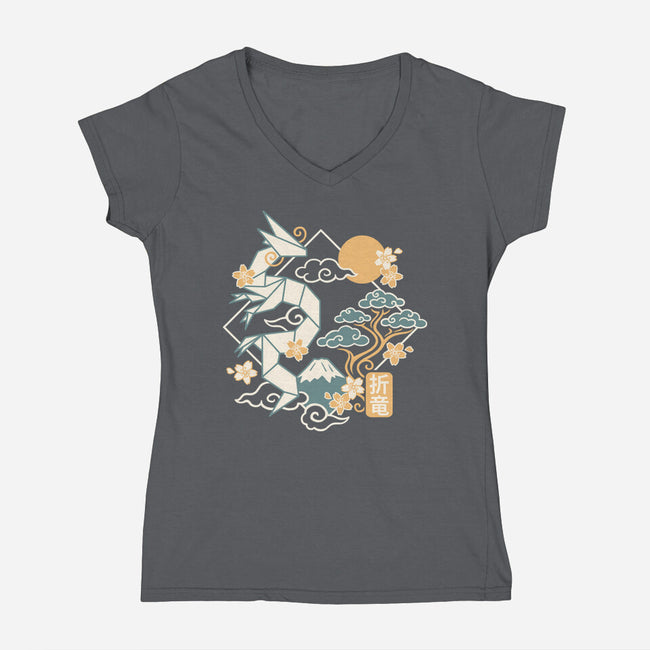 Origami Dragon-Womens-V-Neck-Tee-NemiMakeit