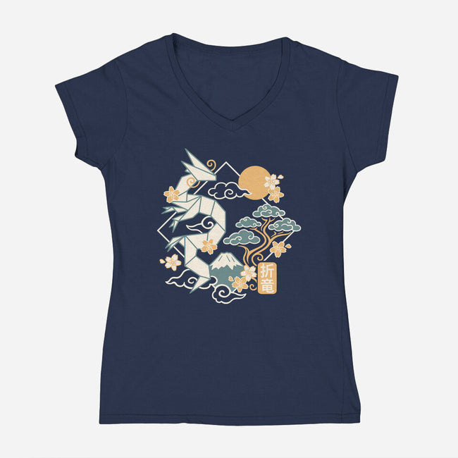 Origami Dragon-Womens-V-Neck-Tee-NemiMakeit